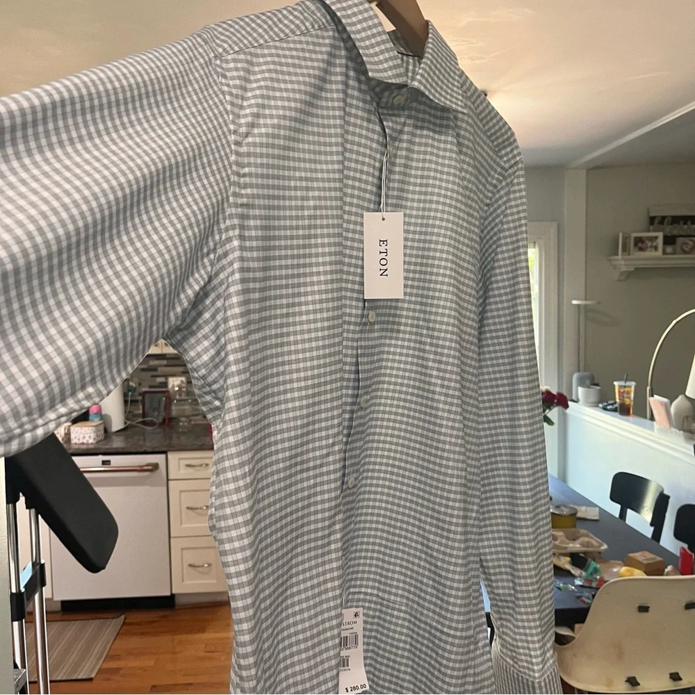 Eton - contemporary Gray Dress Shirt with Gingham Check Pattern 46 / 18 XXL - Picture 5 of 6